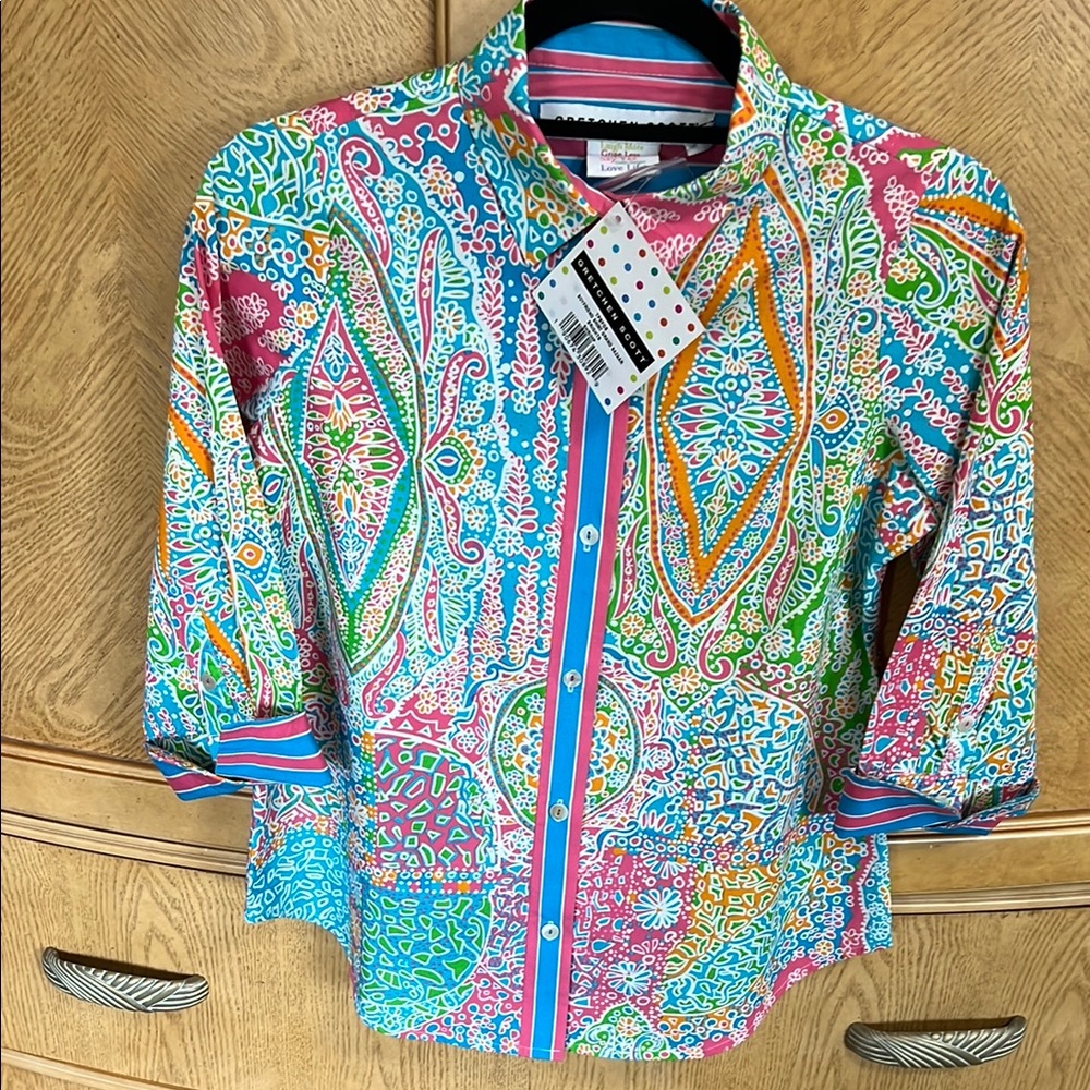Blue and Pink Casual Paisley Button Down Shirt